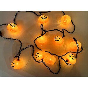 Vintage Blow Mold Halloween Pumpkin String Light 2.5" Rare 10 Lights - Excellent